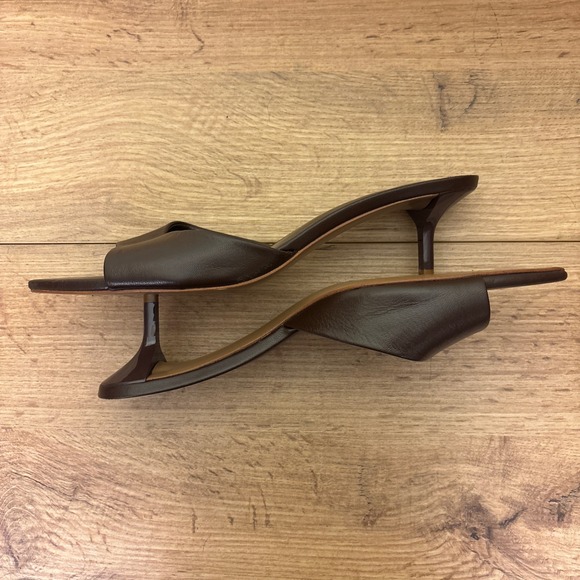 MANGO MNG Kitten-Heel Leather Sandal Brown Women Size 38 Slip On Formal Party - Picture 7 of 9